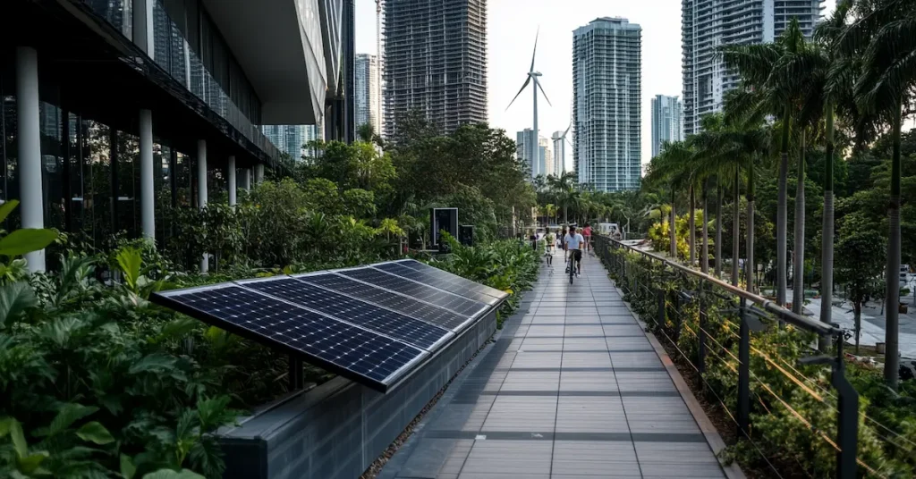 Environmental tech and sustainability drive Miami's economic growth with renewable energy, green jobs, and resilient infrastructure.