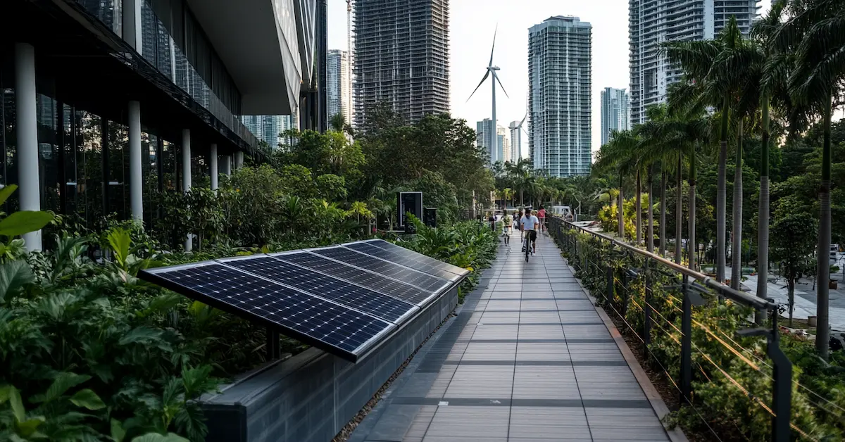 Environmental tech and sustainability drive Miami's economic growth with renewable energy, green jobs, and resilient infrastructure.