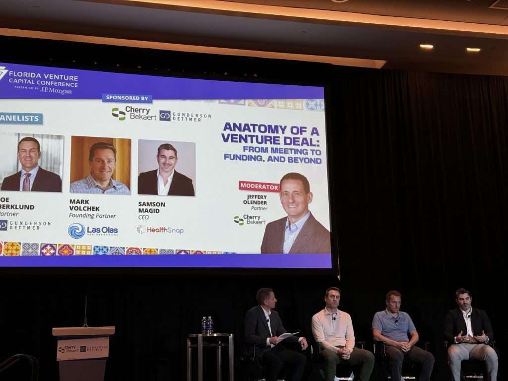Key insights from a Florida Venture Capital Conference panel on venture deals, featuring Samson Magid, Mark Volchek, and Joe Berklund.